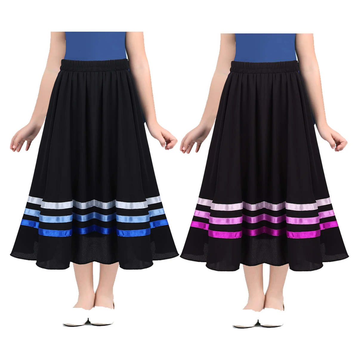 Girls Ballet Skirts Elastic Waist Pull-On Full Circle Long Dance Costume