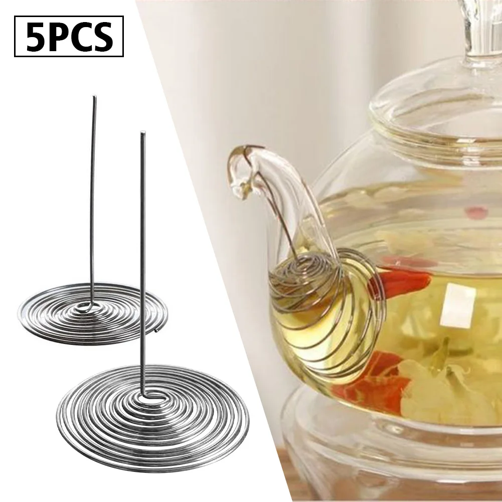 Herramienta de cocina de acero inoxidable duradera, accesorios para infusiones de té, boquilla de resorte, colador, tetera, filtro, repuesto portátil, 5 uds.