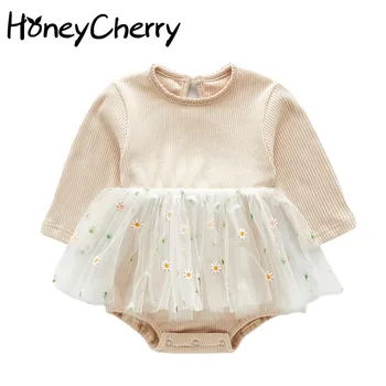 

2020 Autumn Baby Girl Long Sleeve Princess Dress bodysuit Flower Tulle Skirt Crawling Clothes baby bodysuit