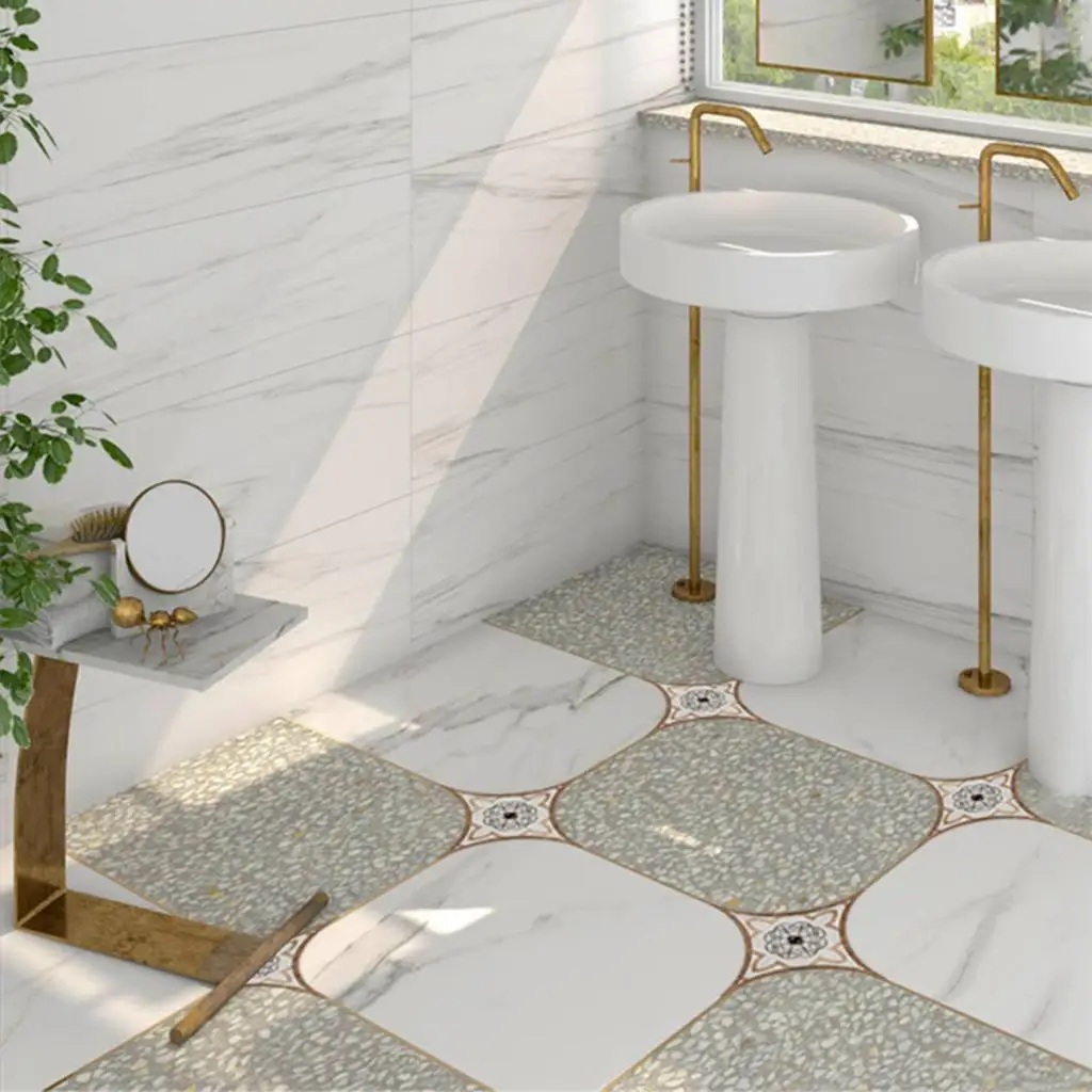 European Self Adhesive PVC Ceramic Tile Stickers Waterproof Floor Wall Sticker Diagonal Kitchen Home Decoration