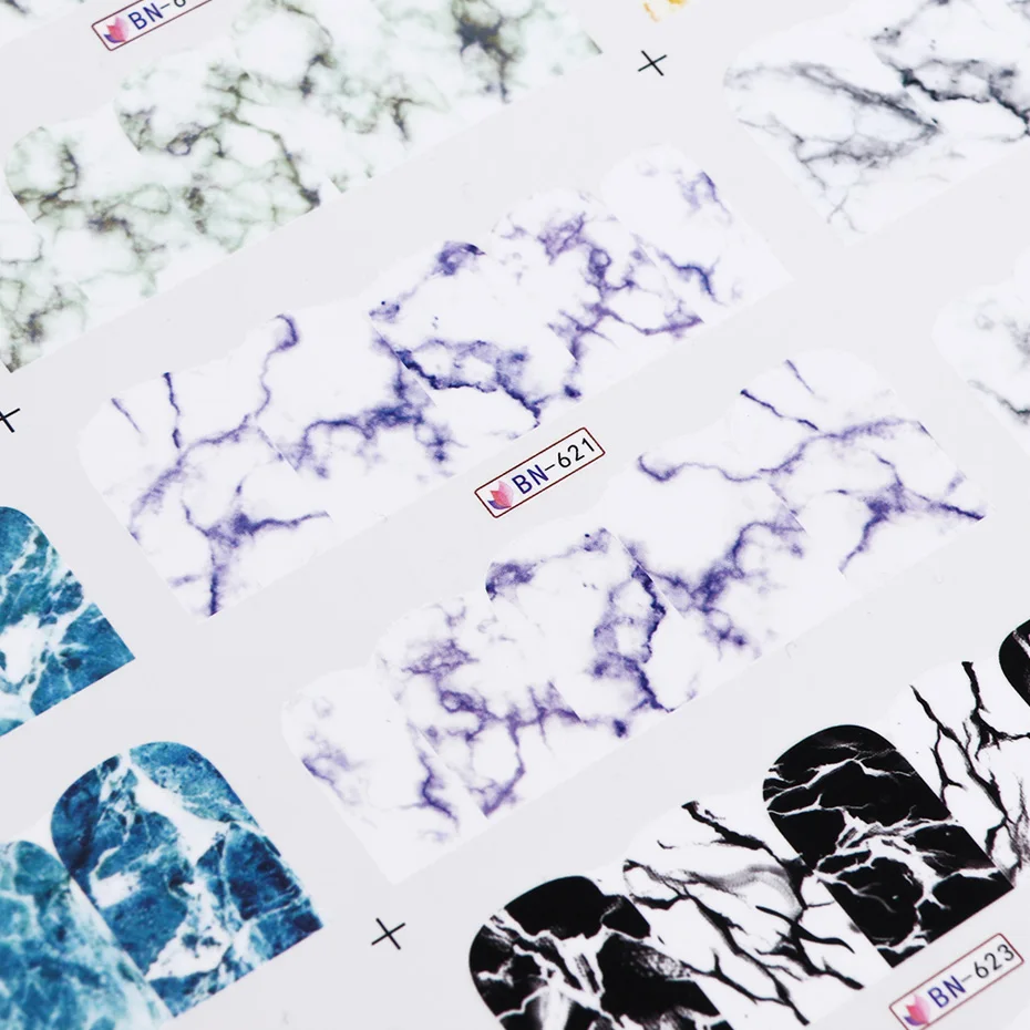 White Black Gradient Marble Nail Art Sticker Water Transfer Decal Watermark Slider Manicure Full Wrap Tool Decor (1)