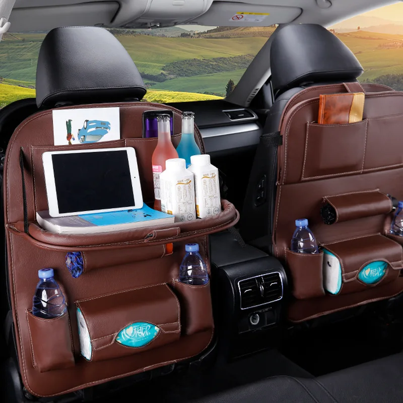 1PC PU Leather Car Seat Back Storage Hang Bag Multi-functional IPad Mini Holder Universal Back Seat Organizer for Kids Storage