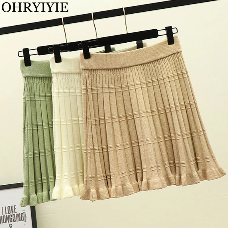 Ohryiyie новые осенние зимние трикотажные мини женские плиссированные юбки корейская мода Высокая талия короткие трикотажные юбки женская солнце школьная юбка