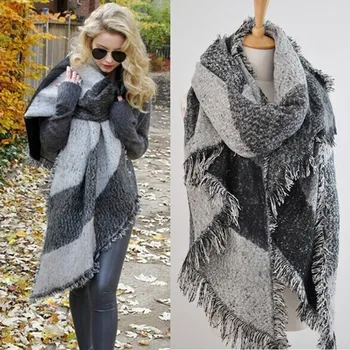 

Retro Female women winter knitted Shawl cashmere scarves shawls Women Contrast Color Tassel Scarf Multi-Purpose Shawl Scarf