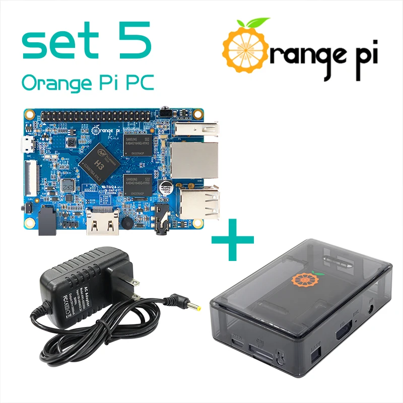 Orange Pi PC + funda de ABS negra + fuente de alimentación, compatible con Android, Ubuntu, imagen de Linux Open-Source Mini ordenador de placa única