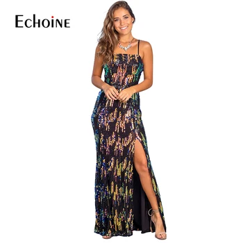 

Echoine Sexy Women Long Dress Strap Shining Sequin spring winter Wedding Night Party Evening Elegant Dresses Vintage Maxi Dress