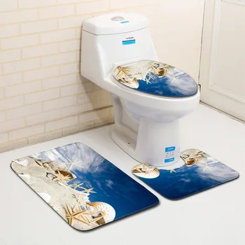 

Shell Bathroom MatToilet Three-Piece Set Rugs Soft Floor Home Anti Slip Liner Foam Durable Cover Shower Carpets Bathroom Mat Set