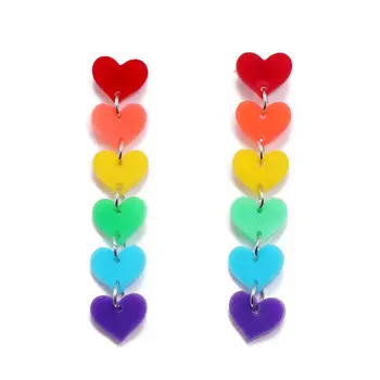 

New Arrival Fashion Rainbow Color Long Tassel Acrylic Earrings for Women Lovely Mini Peach Heart Exaggerated Brincos Femme 2020
