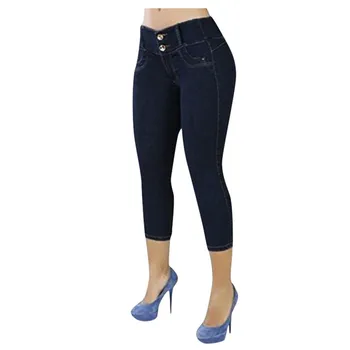 

S-3XL Women's Solid-Strap High-Rise Cropped Jeans 2020 New Spring Summer Casual Jeans Pants