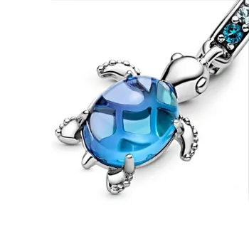 

Authentic 925 Sterling Silver Blue Glass Bead Turtle Bead Fit Original Design Bracelets Charm Dangle DIY Jewelry Making