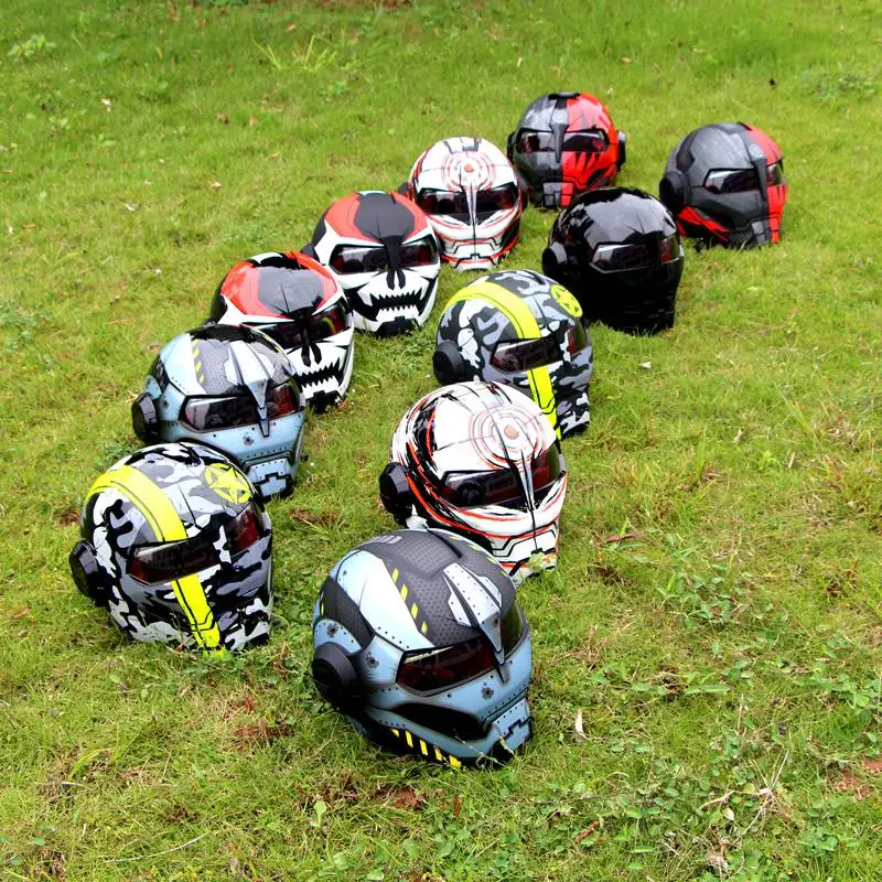 Cool Motorcycle IronMan Helmet Vintage Style Dot Flip Up Helmet Custom Street Moto Helmet Robot Casco De Moto Predator Helmet