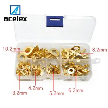 

150pcs/set Ring Type Gold Terminals Golden Brass Non-insulated Crimp Terminals Connectors 3.2mm-10.2mm Cable Wire Connectors