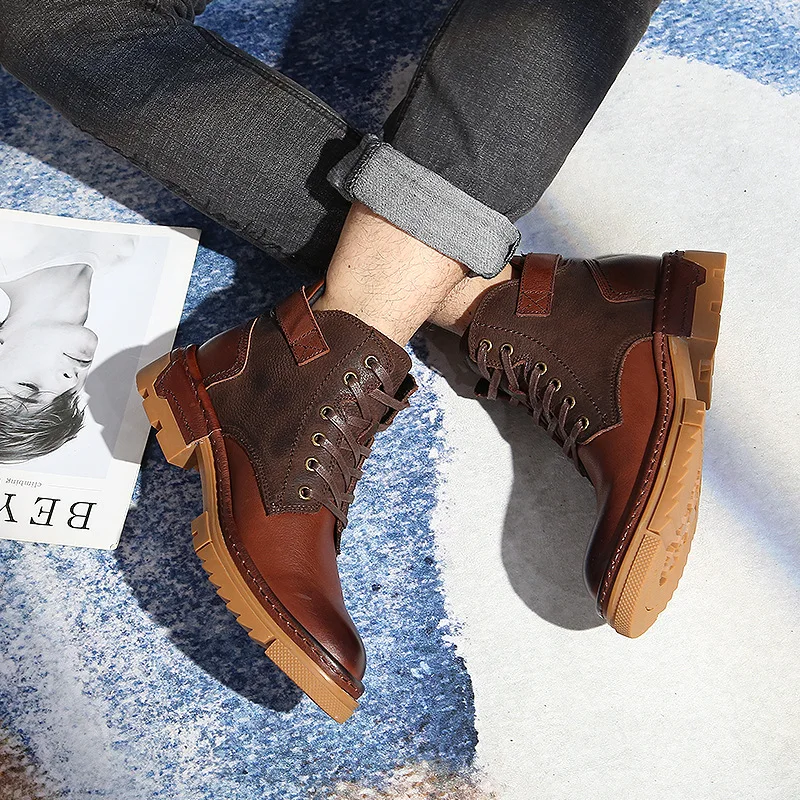 

First Layer Milled Cowhide Martin Boots Men Autumn And Winter New Style Retro MEN'S Casual Shoes Lace-up Hight-top Tube Men's Bo