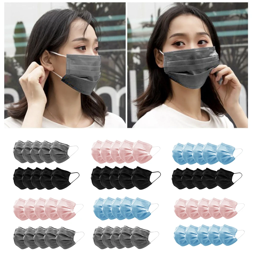 10pcs Disposable Face Mask 3 Layers Melt-blown Fabric 5PCS Pink+5PCS Blue