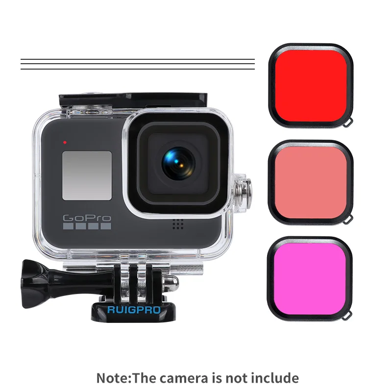 for Gopro Accessories Set go pro hero 8 kit EVA case Tempered film waterproof Housing case red filter Frame silicone Protector - Цвет: SET2