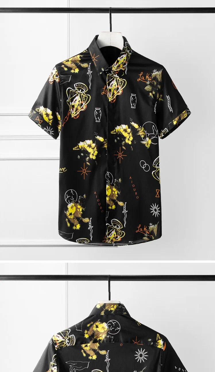 Большие размеры 4XL 3XL мужская летняя рубашка с коротким рукавом Модная брендовая тонкая рубашка с принтом homme Повседневная рубашка для мужчин