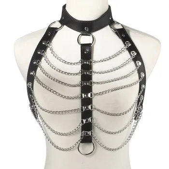 

leather harness sexy chains body chain women Bondage Goth Party bodychain Fashion Festival Outfits Jewelry Accessories
