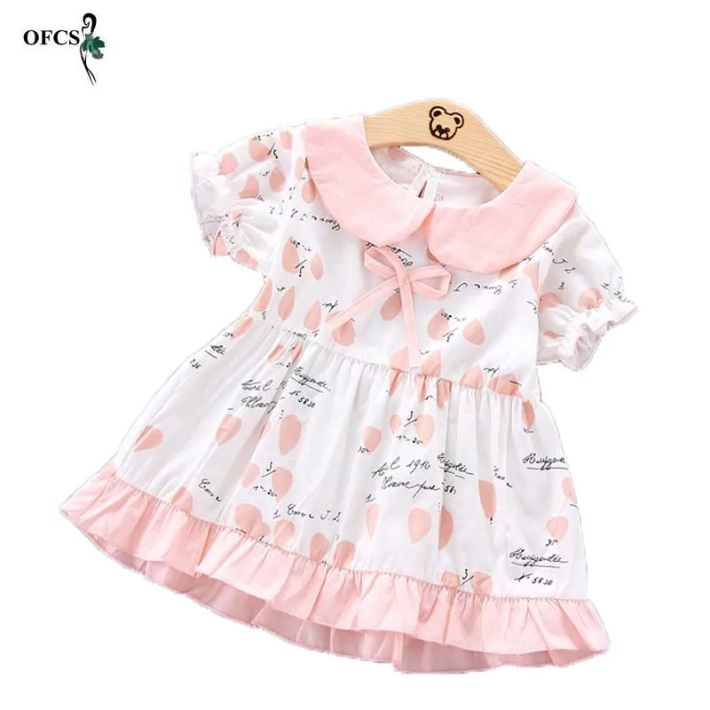Платье с короткими рукавами и буквенным принтом для маленьких девочек детская одежда милое хлопковое платье с сердечками для девочек от 18 месяцев до 4 лет, модные костюмы для девочек