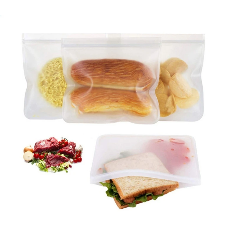 4 размера Портативный ноль отходов, полупрозрачный, с глазурью PEVA Еда сумка для хранения многоразового использования простой бытовой само-печать для еды сумка