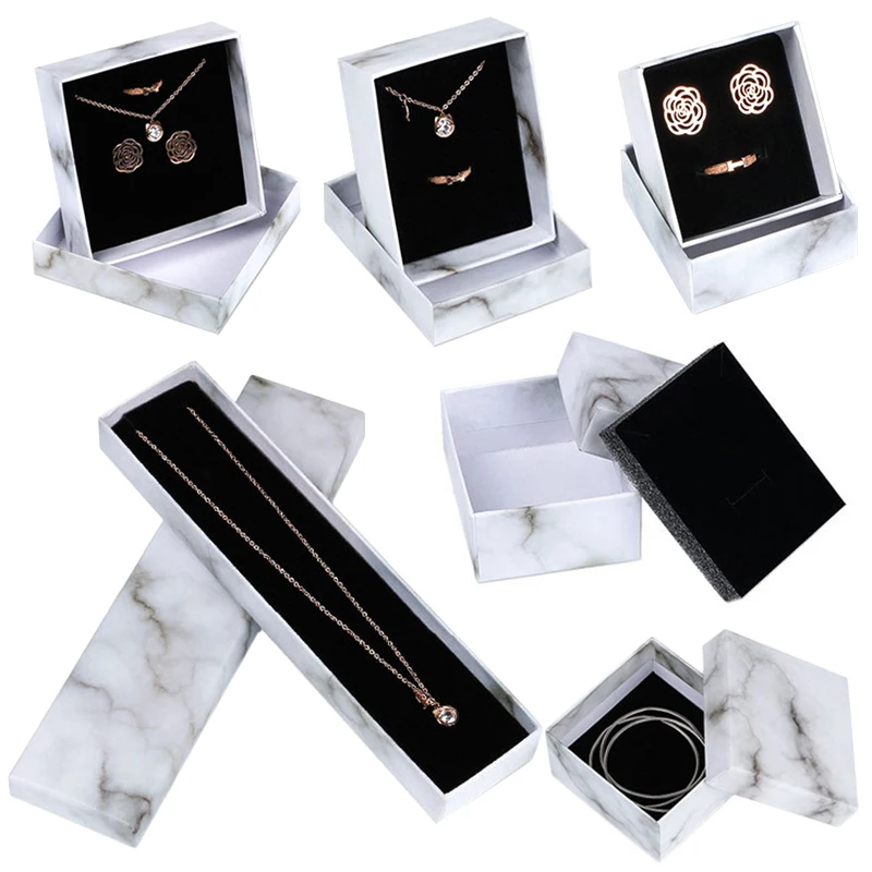 

Simple Bracelet Box Necklace Paper Jewelry Box Storage Fashion Classic Storage Simple Marbling Jewelry Accessories Packaging Box