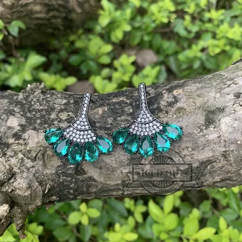 

Fan Shaped Drop Earrings Micro Pave Cubic Zirconia Stylish Micro Pave Jewelry
