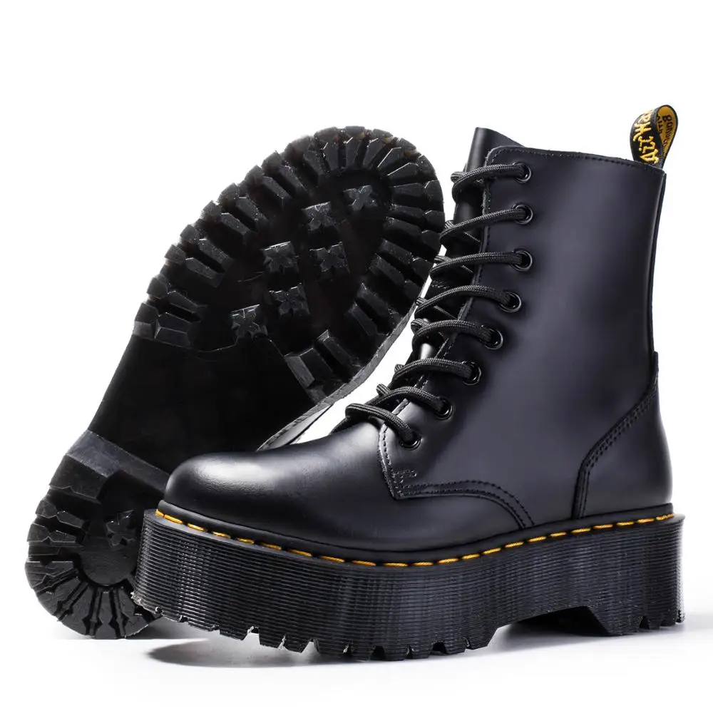 

Size34-41 Black Chunky Motorcycle Boots For Women Autumn 2019 Fashion Round Toe Lace-up Combat Boots Ladies Shoes