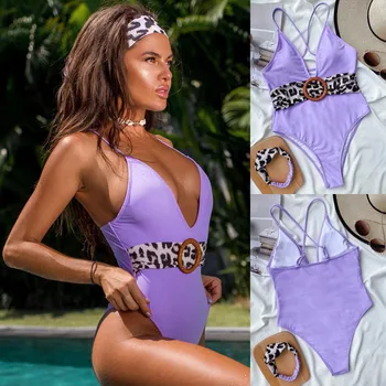 

Women's swimsuit 2020 summer Button One-Piece Bikini Push-Up Pad Swimwear With Hairband Swimsuit Beachwear купальник женский p2