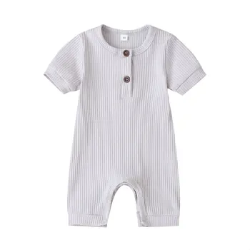 Pudcoco 0-18M Newborn Baby Girl Boy Solid Romper Cotton Short Sleeve Jumpsuit Button Girl Boy Summer Cotton Clothing 6