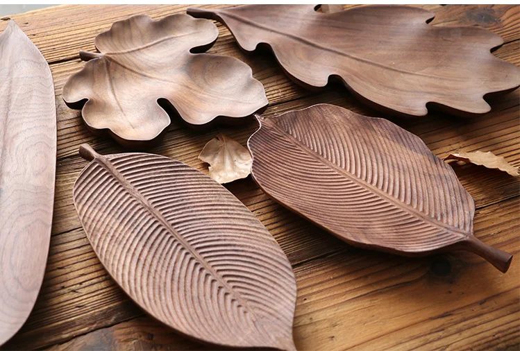 Black Walnut Plate Original Handmade Leaf Shape Snack Nut Cake Fruit Plate Creative Log Tea tray wood Quality serving tableware