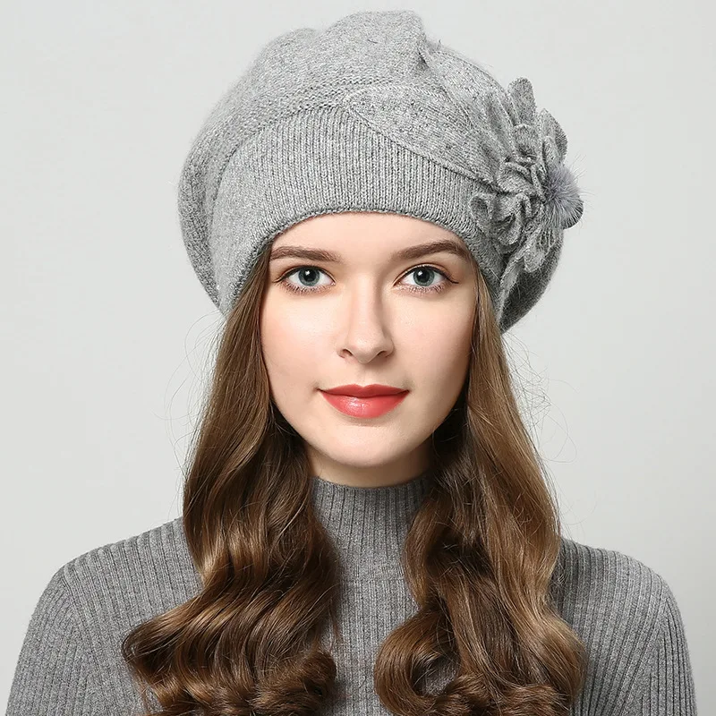 CC beanies женская зимняя шапка вязаная шерстяная шапка цветы берет мужская Милая Рождественская