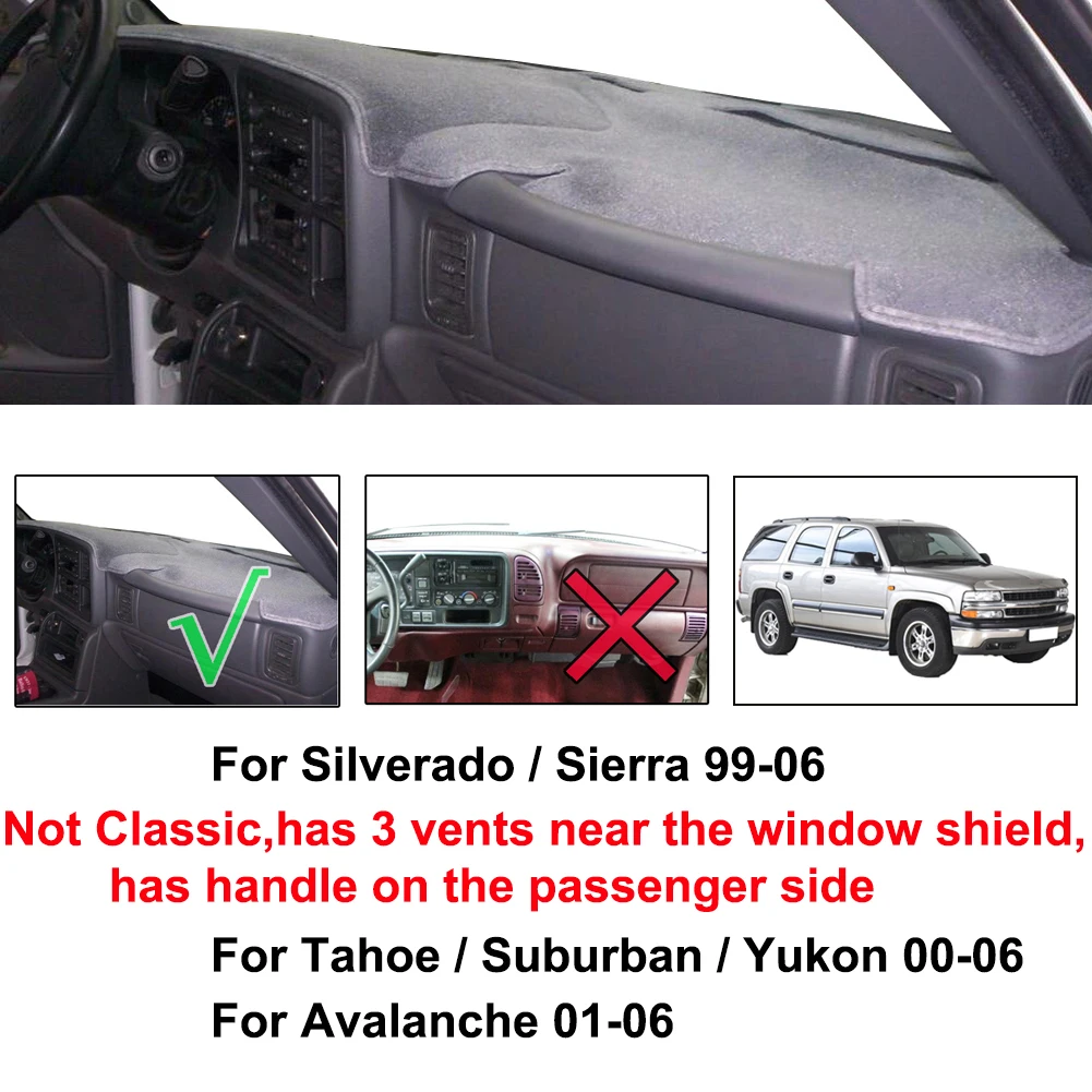 For Chevrolet Tahoe Suburban Avalanche Silverado 1500 Sierra 1500 1999 -  2006 Dash Cover Mat Dashmat Black Dashboard Pad Carpet - AliExpress