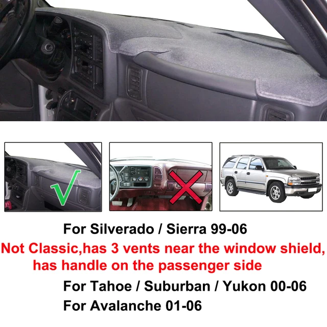 Pour Chevrolet Tahoe banlieue Avalanche Silverado 1500 Sierra 1500 1999   2006 tableau de bord tapis de couverture Dashmat noir tableau de bord tapis -2
