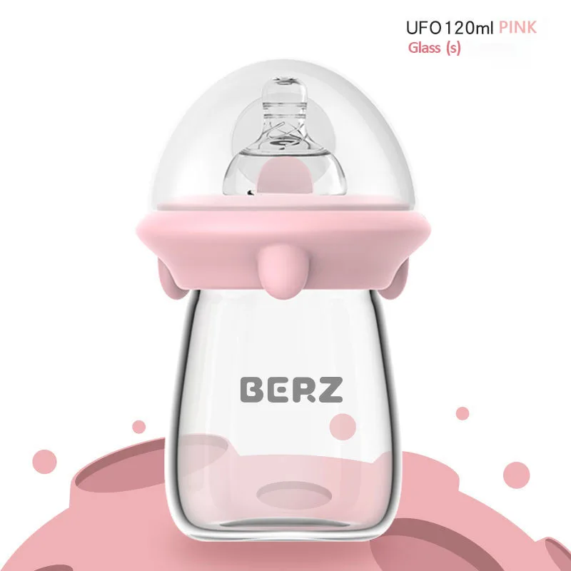120ML(S)-PINK Детская Бутылочка для молока, бутылочка для кормления новорожденных, противоскользящая, регулируемая, со скоростью потока, Широкая стеклянная бутылочка для кормления младенцев - Цвет: 120ML(S)-PINK