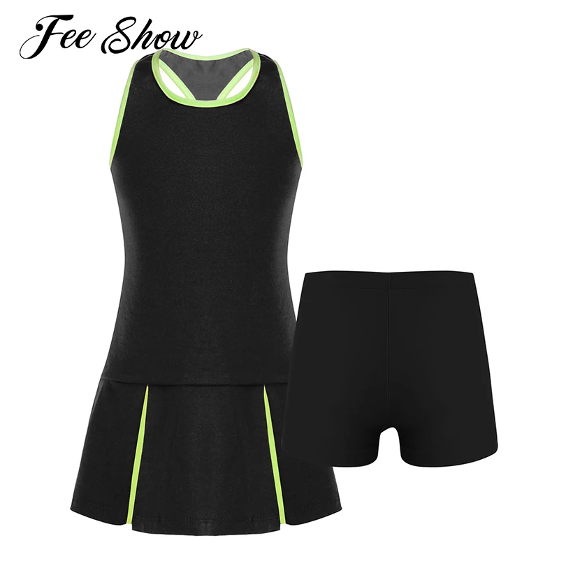 baby dresses Kids Girls Summer Sportswear Stretchy Gym Tennis Badminton Sets Sport Outfit Sleeveless Open Back Sport Dress and Shorts Clothes cheap baby dresses