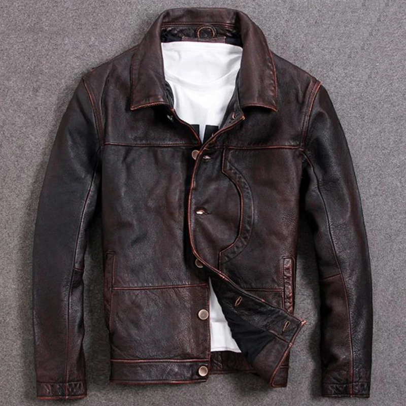 

Cowhide Jackets Men Oversized Vintage Mens Real Cow Leather Coats Single Breasted Streetwear European Designer Men Clothing A972