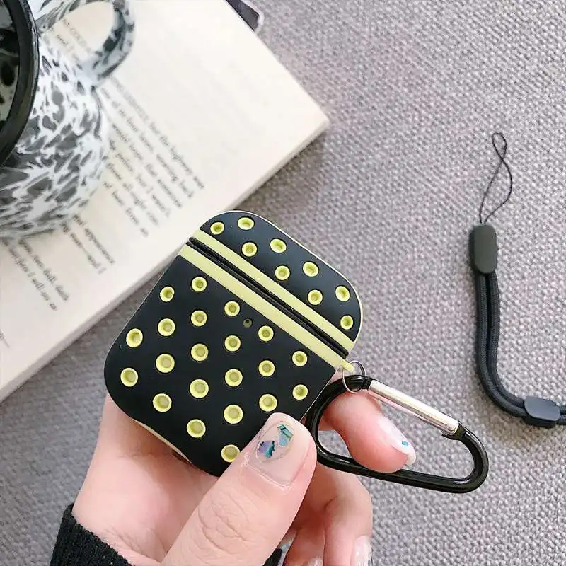 

With Long Neck Strap Earphone Case For Airpods TPU + PC Cute Dots Hit Color Pattern Earphone Case For Airpods 2 Accessories
