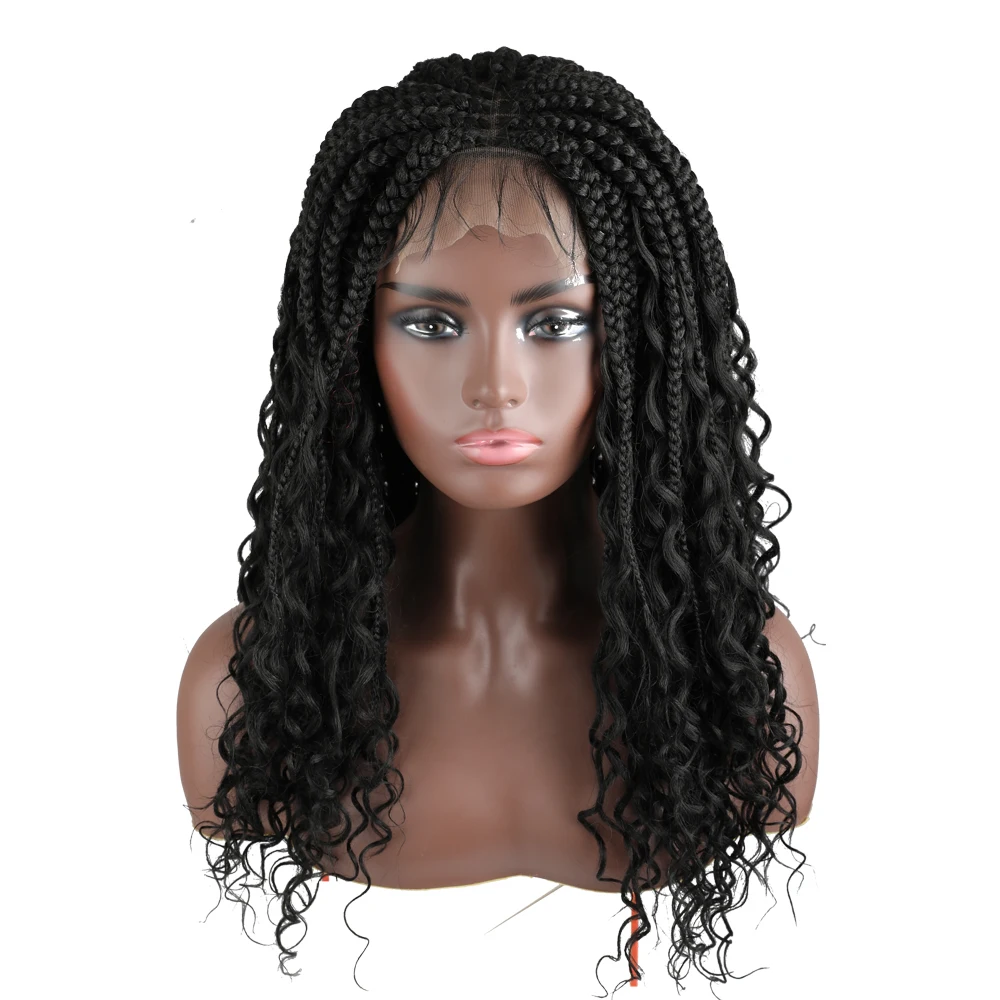 Akono 22 inch Braided Wigs Synthetic Lace Front Wig for Black Women Cornrow Braids Frontal with Baby Hair Box Braid | Шиньоны и парики