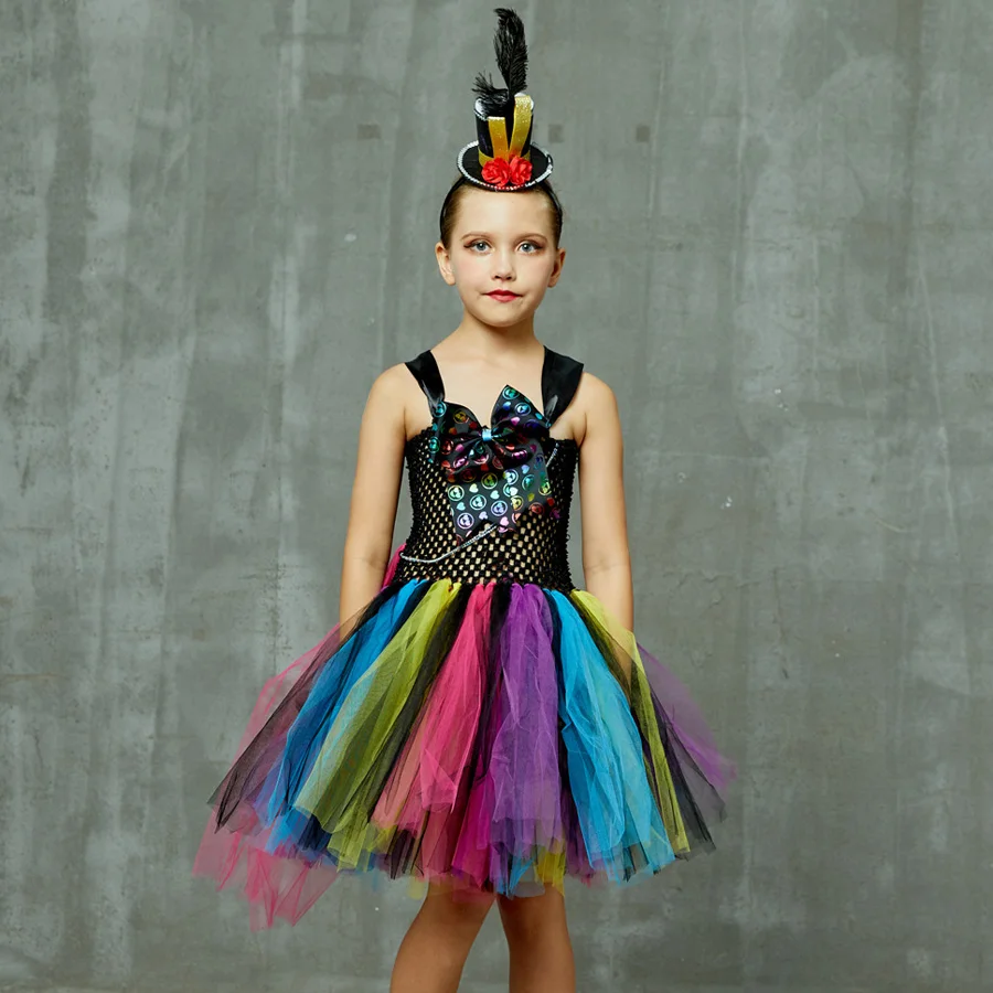 Colorful Mad Hatter Inspired Girls Tutu Dress with Headband Alice Wonderland Halloween Costume Children Carnival Party Dress (14)