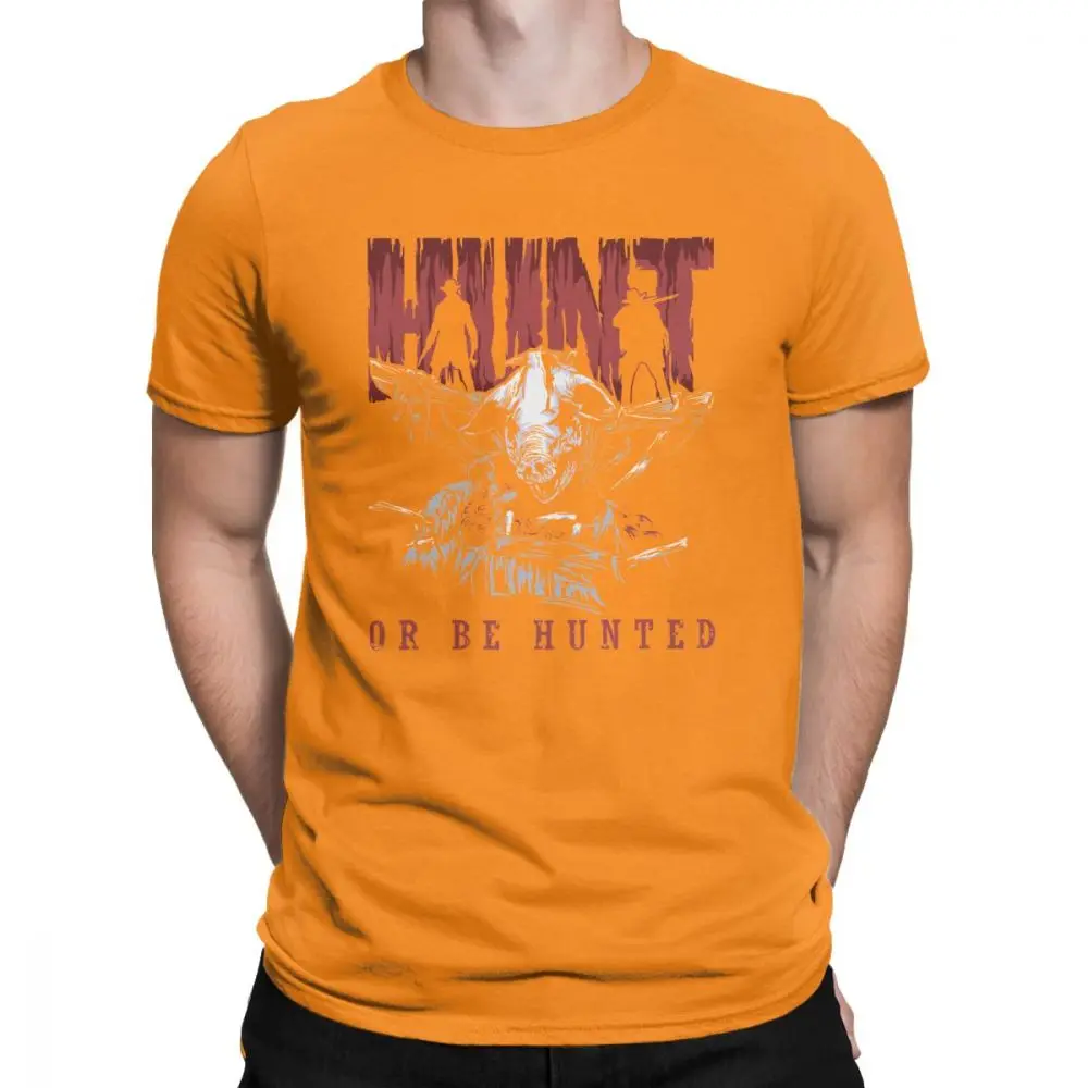 Новинка, футболки Hunt Showdown Hunt Or Be Hunted, Мужская хлопковая футболка, ужасы позолоченного возраста, игра монстров, футболки с коротким рукавом, Новинка - Цвет: Оранжевый