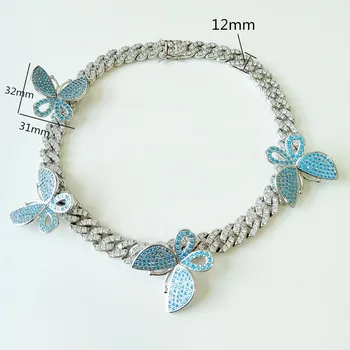 

Zciti Zircon Mini Butterfly Cuban Link Necklace 12 Mm Pink Aaaa Choker Cz Punk Miami Link Bling Bling Hip Hop Jewelry For Gift