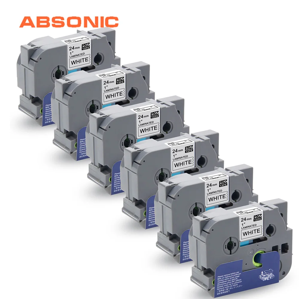 Absoonic 6 шт. этикеток TZe251 черные на белых ламинированных TZ лент совместимы с Brother P