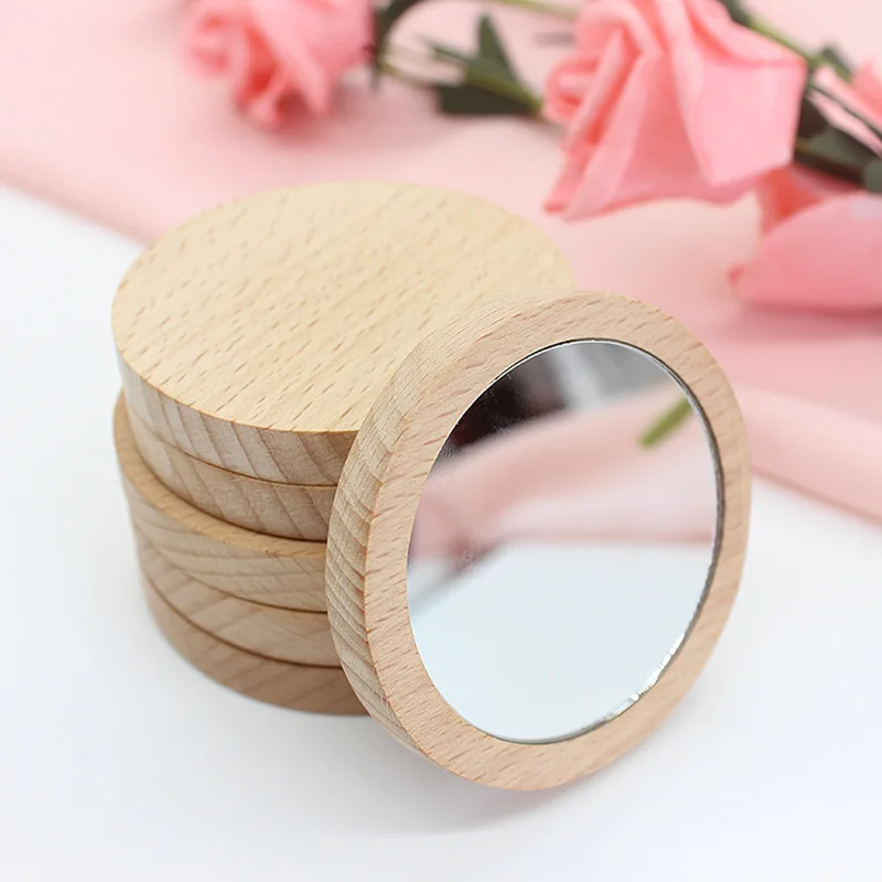 

New Wedding Gift Souvenir Wooden Back Pocket Mirror Bridal Shower Personalized Party Favor For Guests Purse Makeup Mirror