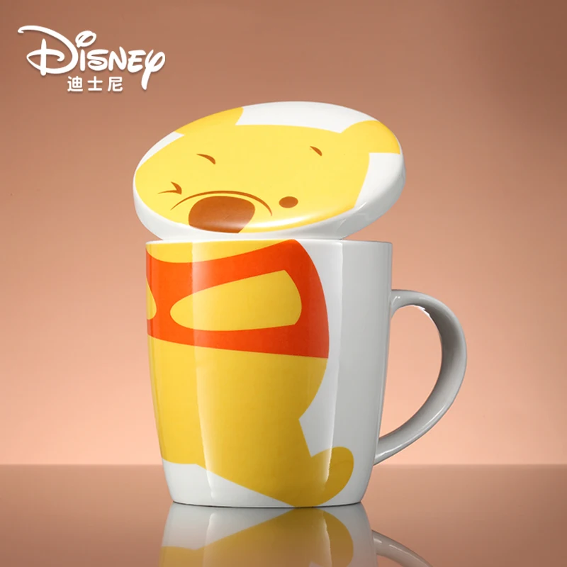 

Disney Mug with Lid and Spoon Ceramic Cup Cute Cartoon Milk Coffee Cup Winnie The Pooh Water Cup Large Capacity Beaker