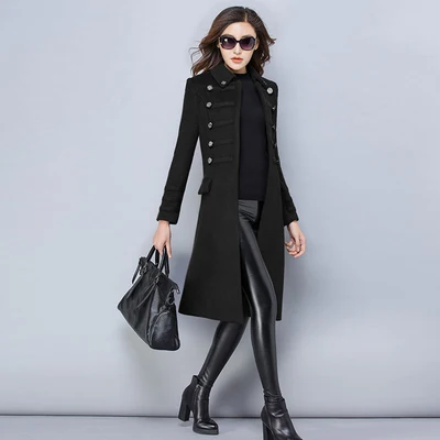 Модная женская однотонная шерстяная куртка, теплое пальто, Осень-зима, тонкое длинное пальто, пальто высокого качества, женские повседневные шерстяные куртки - Цвет: Black