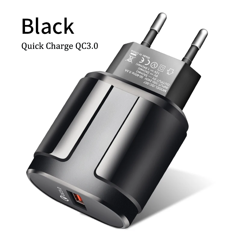 Black YKZ Быстрая зарядка 3,0 Быстрая зарядка для мобильных телефонов с европейской вилкой настенное USB зарядное устройство адаптер для iPhone 6 7 8 X MAX QC3.0 для samsung Xiaomi - Тип штекера: Black
