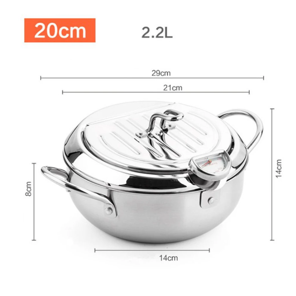 Kitchen Cooking Pot Deep Frying Pot Tempura Fryer Pan Temperature Controllable with Oil Drainage Rack in Lid
