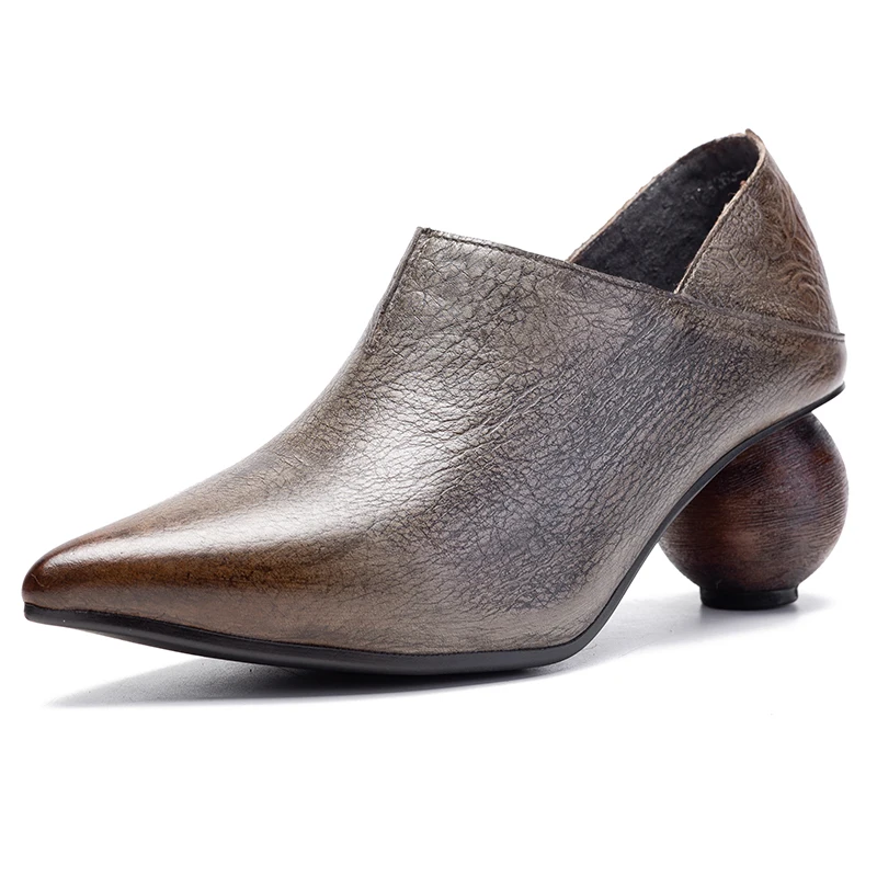 

Strange Heels Pumps Women Shoes Pointed Toe Genuine Leather Mule Pumps 2019 Autumn High Heels Ladies Fashion Mules Shoes Woman