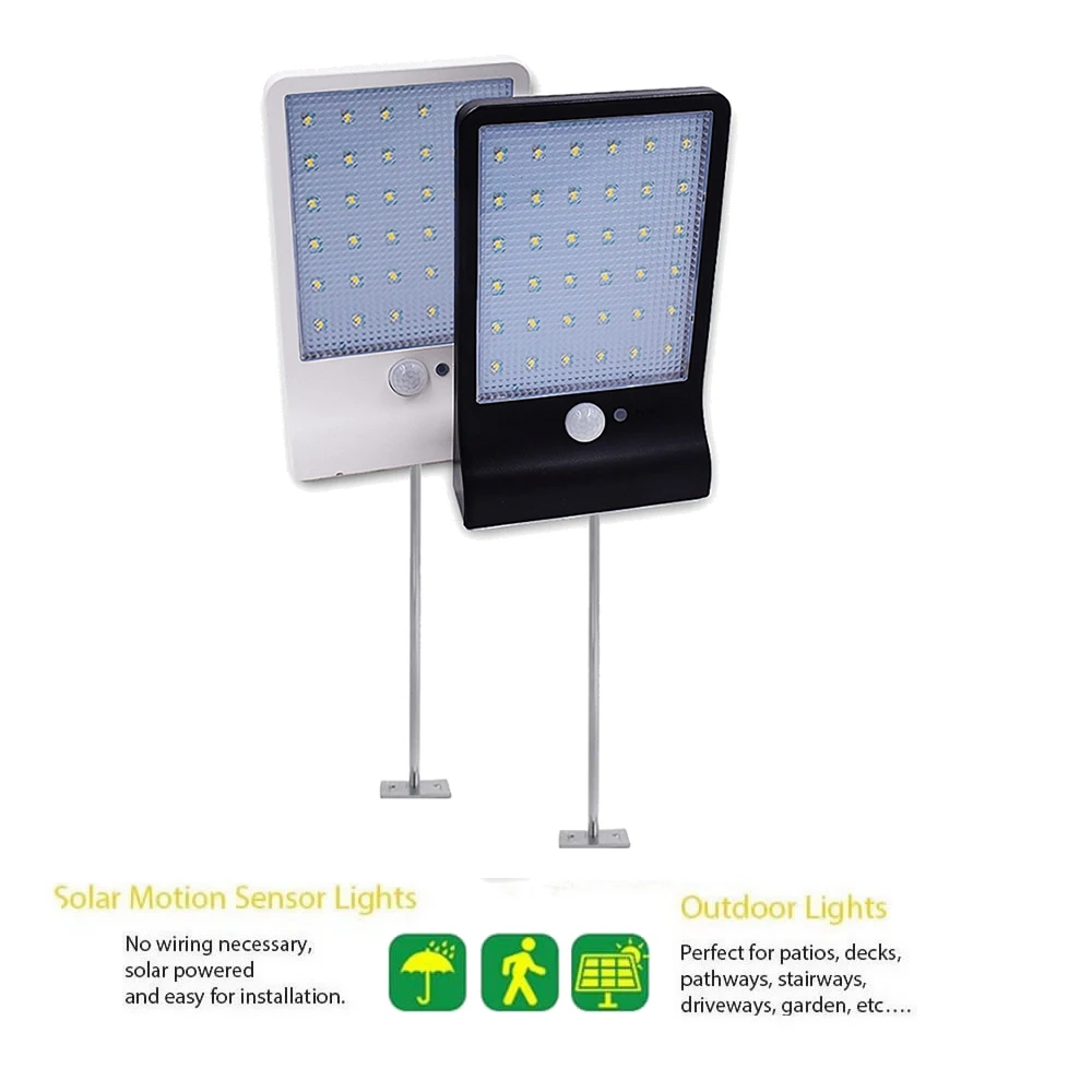 

Metal poles SZYOUMY Solar Power 48 Led Solar Light PIR Motion Sensor 7 Mode White Wall Garden Light LED Street Lamp With Remote