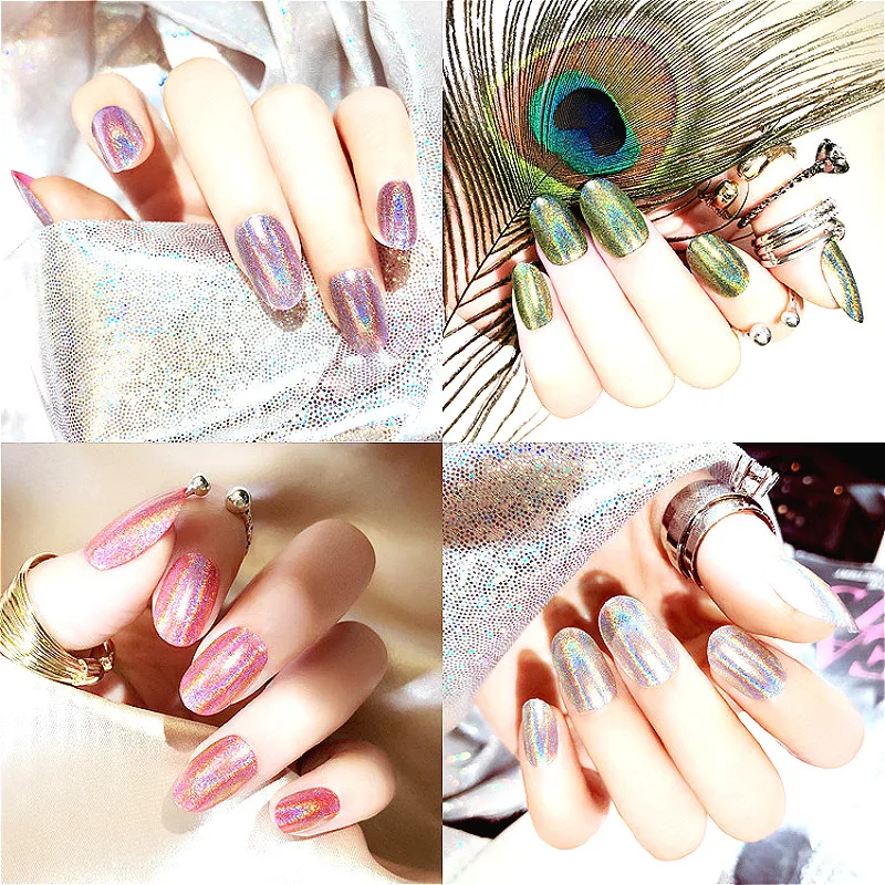 

Artificial HC nail patch laser gradual light change color nails finished product phototherapy fake fingernails with glue