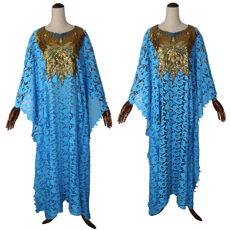 African Dresses for Women Sexy Water-soluble Lace beads embroidery Loose Dress Matching with Camisole Robe Africaine Plus Size
